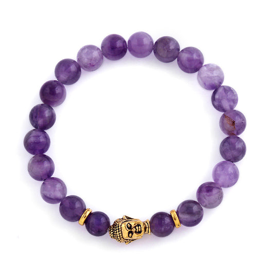 Natural Amethyst Buddha Head Bracelet Amethyst Stone Bead Bracelet